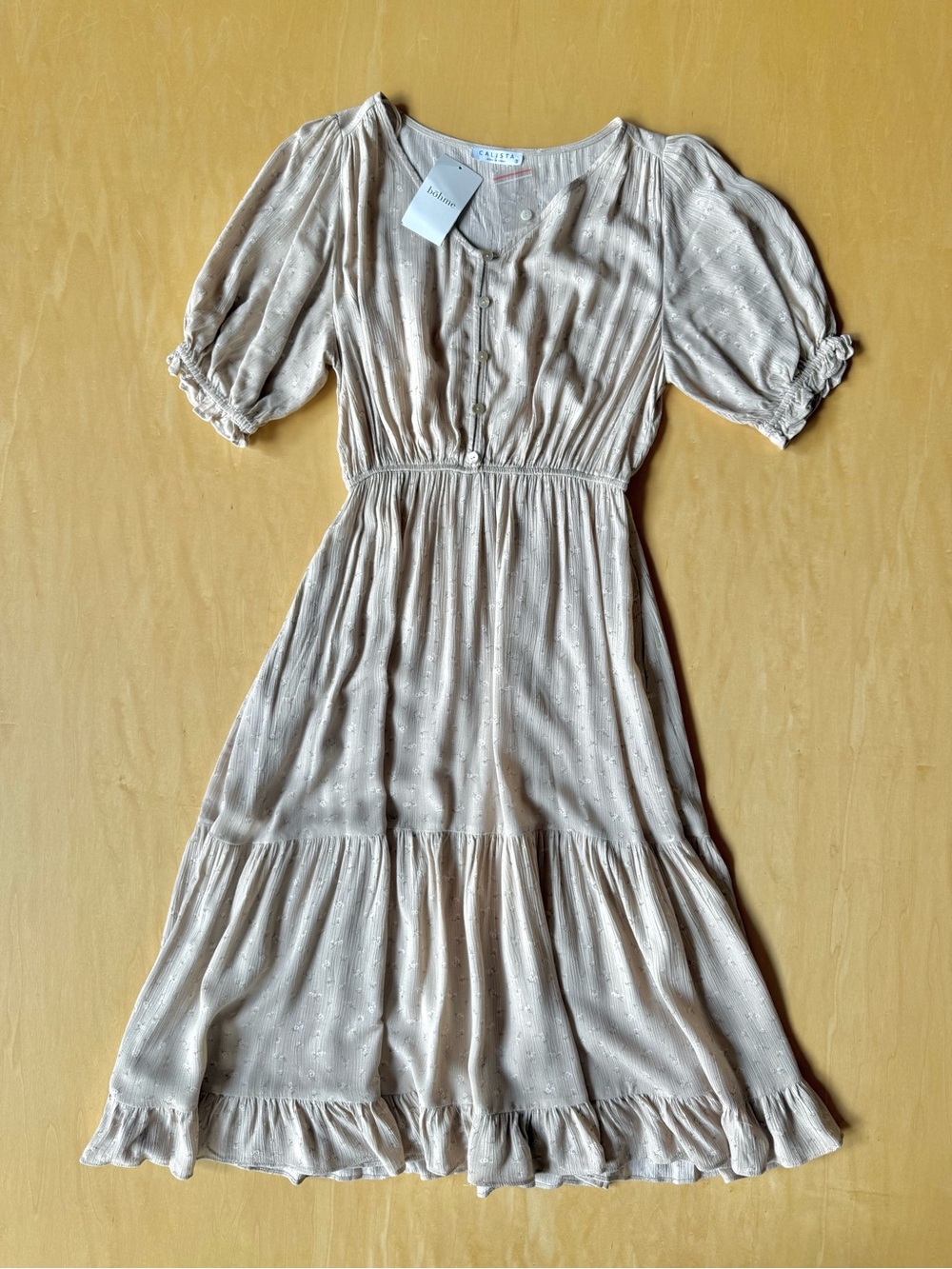 NWT Light Taupe Tiered Button-Front Midi Dress